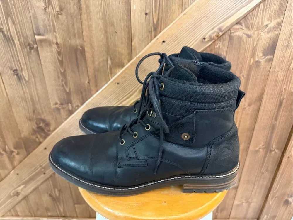 BullBoxer Boots Men 13 Black Leather Ankle Amon 4662045 Lace Up Zip Portugal